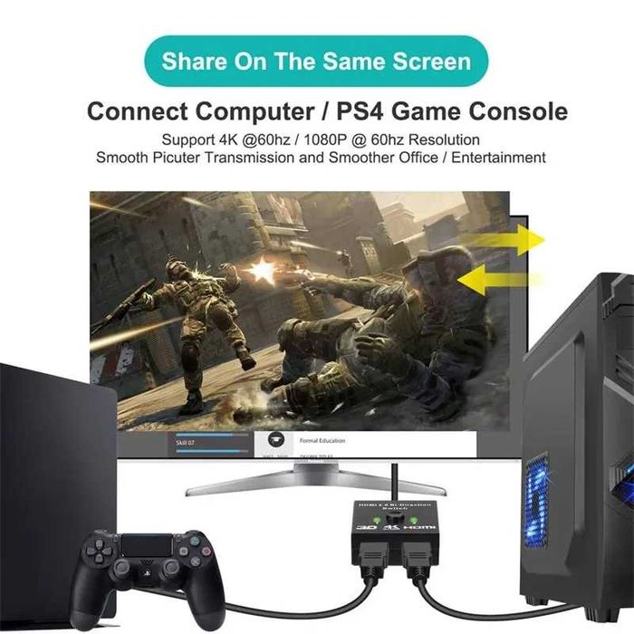 Divisor HDMI para TV Box, adaptador Switcher, 4K, KVM, Bi-Direction