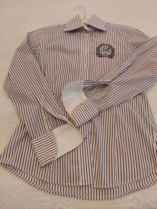 Camisa feminina Sacoor riscas lilás e branca, tamanho 38, nova