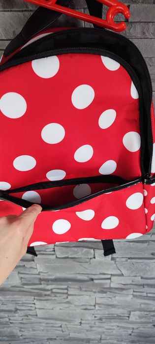 NOWY plecak biało czerwone groszki