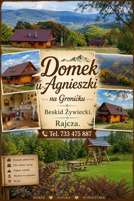 Domek w górach z tarasem widokowym.  Beskid Żywiecki.  Rajcza
