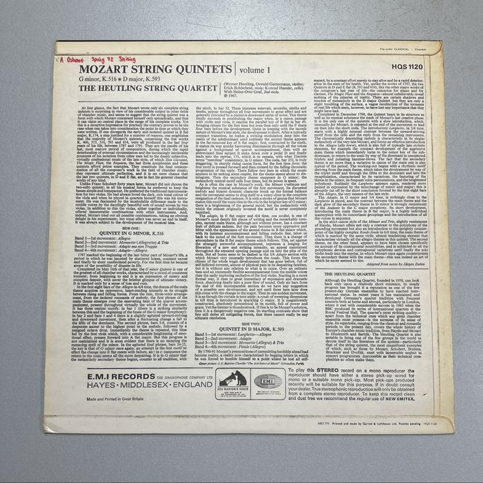 Вініл Моцарт 1967 EMI UK стерео – з власної колекції, класика