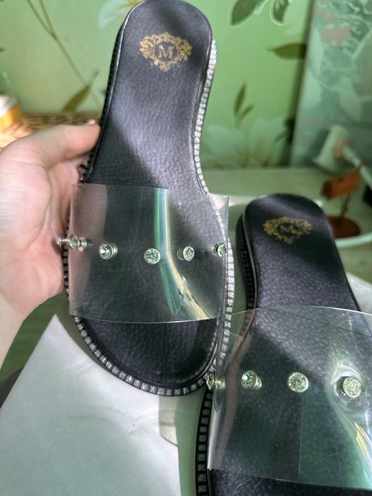 Шлепки силиконовые со стразами 37 размер 24,5 см стелька кожа