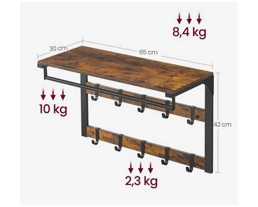 NOWY Wieszak na Kurtki na Ścianę do Przedpokoju Ścienny Metalowy Loft