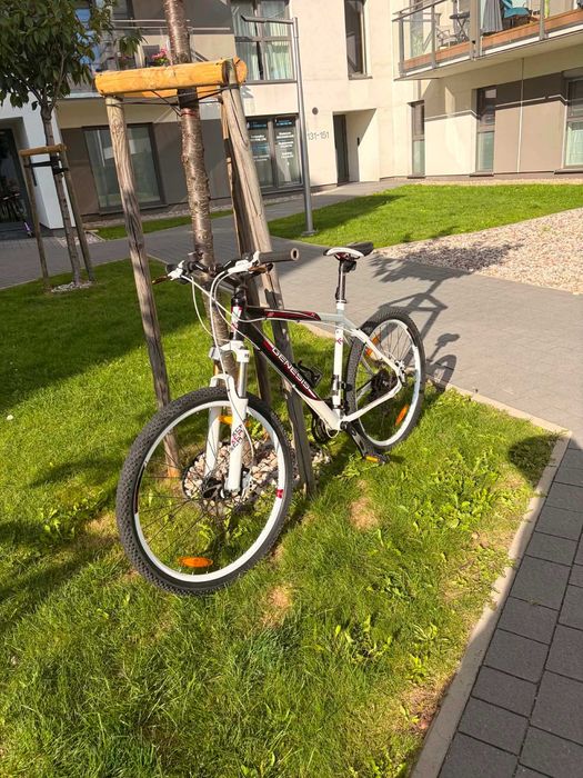 Rower górski (MTB) biało czarny z czerwonymi detalami