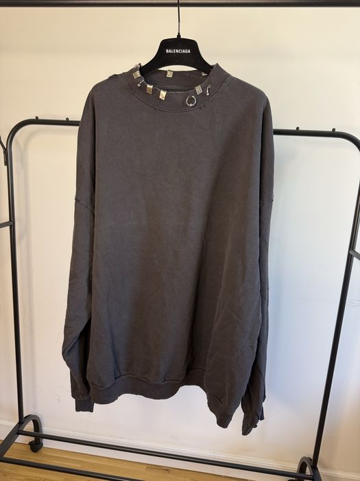 Balenciaga Pierced Round Sweatshirt Bluza Oversized Kolczyki Unisex L