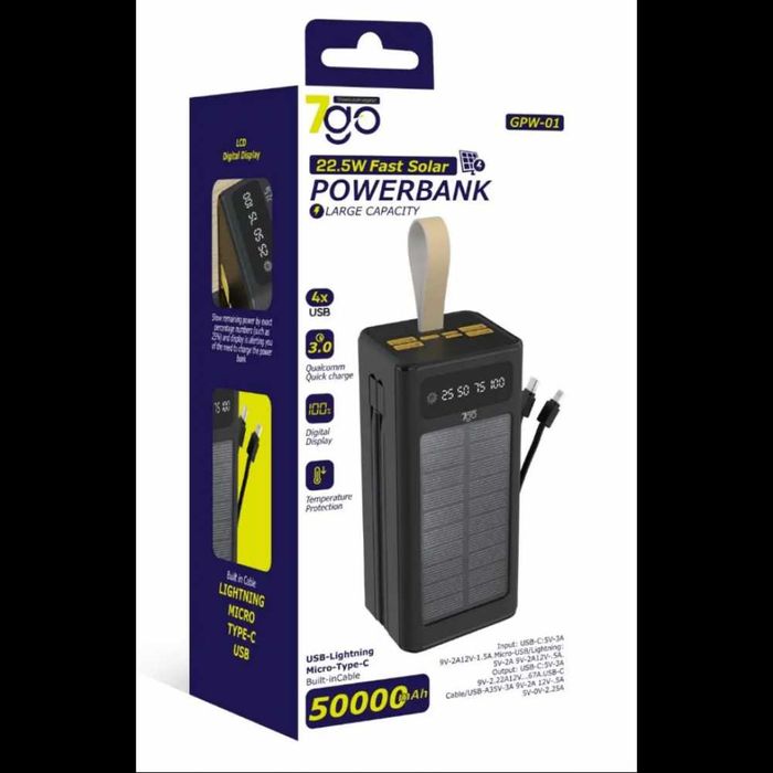 Power bank 7GO GPW-01 50000mAh PD22,2W+QC3.0 батарея быстрая зарядка