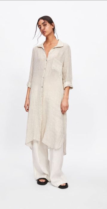100% лён! льняное платье рубашка zara р. L
