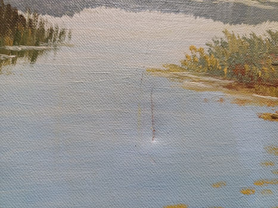 Stary obraz na płótnie sygnowany sarny