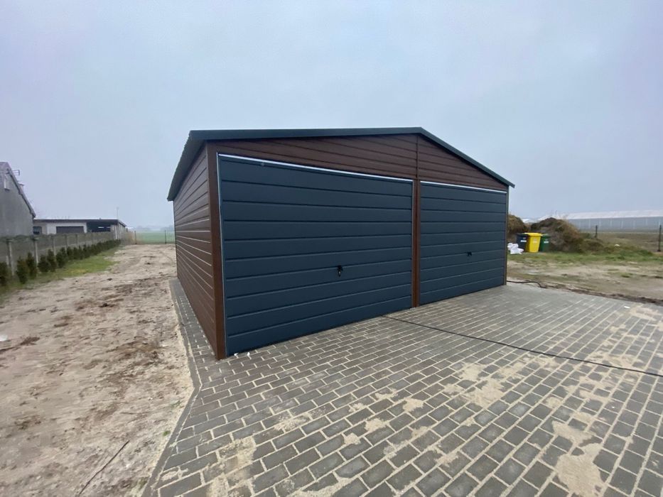 Garaż blaszany 6x5.8, drewnopodobny, orzech, antracyt. PRODUCENT.