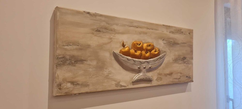 Quadro pintura em acrílico alto relevo em gesso