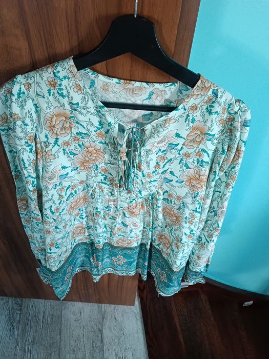 Koszula bluzka Boho etno góralska kwiaty kwiatki floral M 38