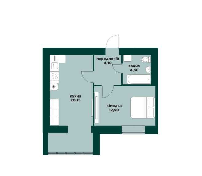 1-КІМНАТНА КВАРТИРА 41,11 м² | МІЛЕНІУМ ПАРК |Держпрограми| Розтермінування від забудоаника/Газове опалення