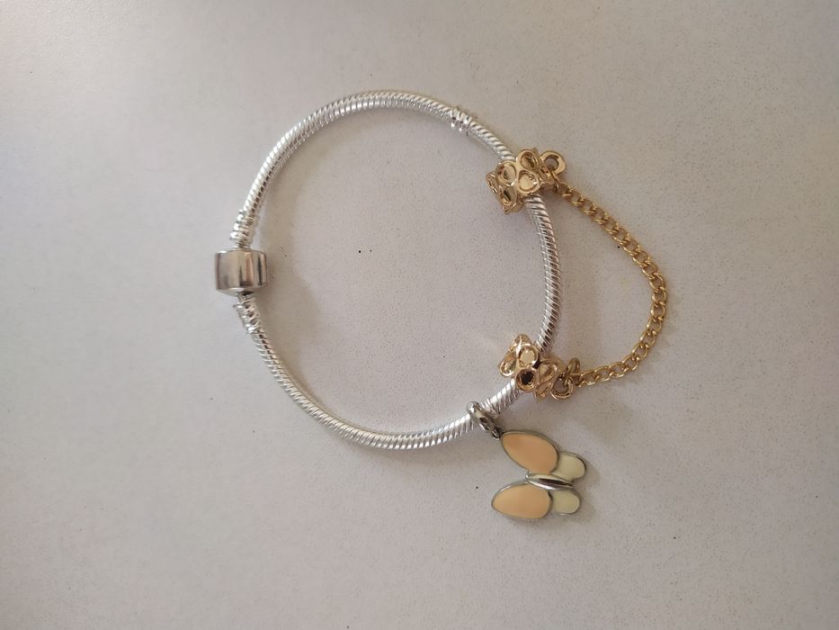 Bransoletka + 2 charmsy do Pandora Moments komplet żółw motyl łańcuch