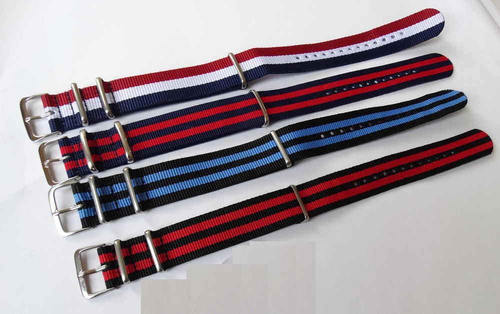 Paski NATO nylonowe do zegarka 18mm 20mm 22mm pepsi granatowo-czerwone