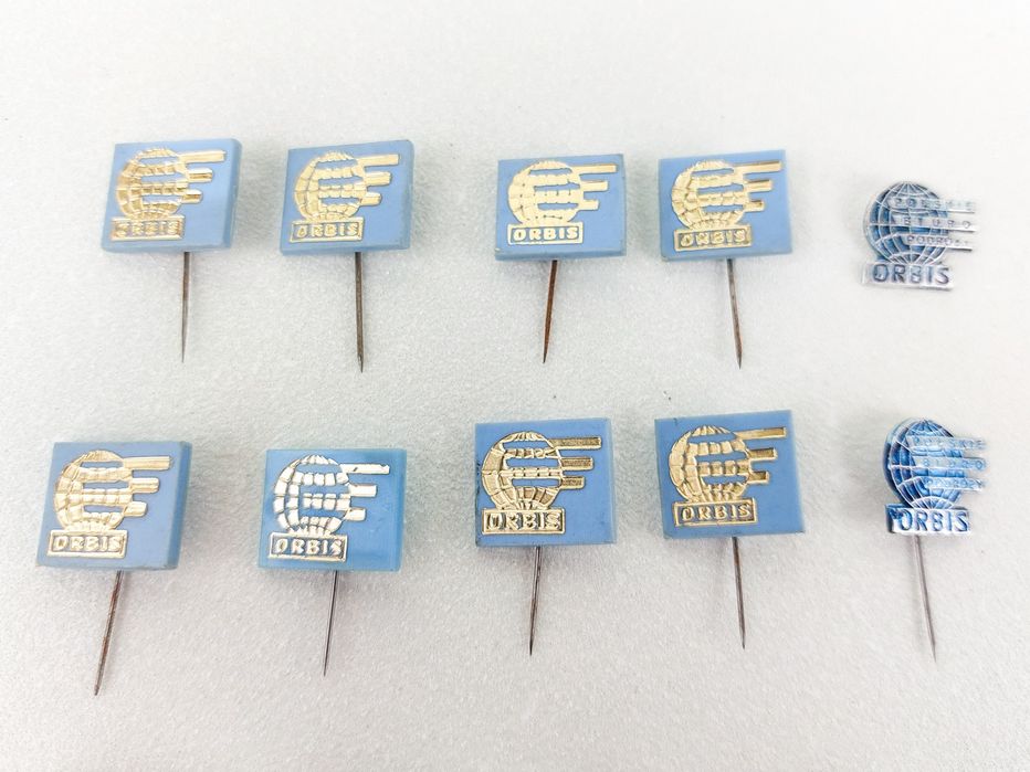 Przypinki ORBIS - 15 sztuk - kolekcja podróżniczo-turystyczna PRL