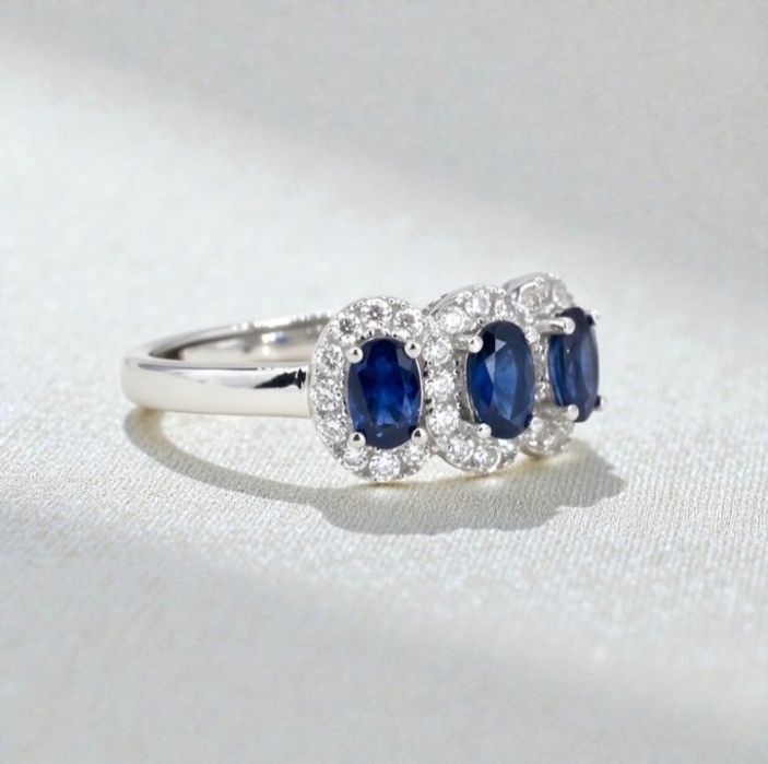 Anel Safira Natural 0,60ct | GEMTEC | Prata 925 | Banho Ouro 18K