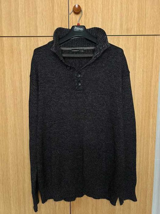 Sweter męski livergy zapinany na guziczki ciepły black autumn sweater
