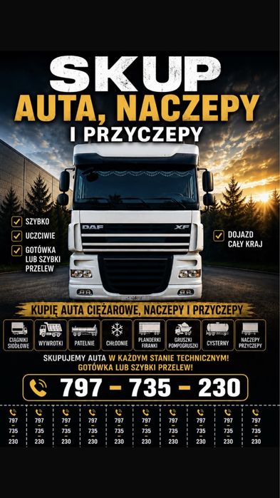 Skup aut ciezarowych naczepy TIR Daf Actros chłodnie  volvo scania MAN