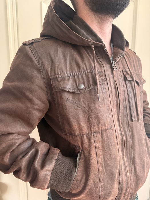 Topman Vintage Distressed Faux Leather Jacket – Brown