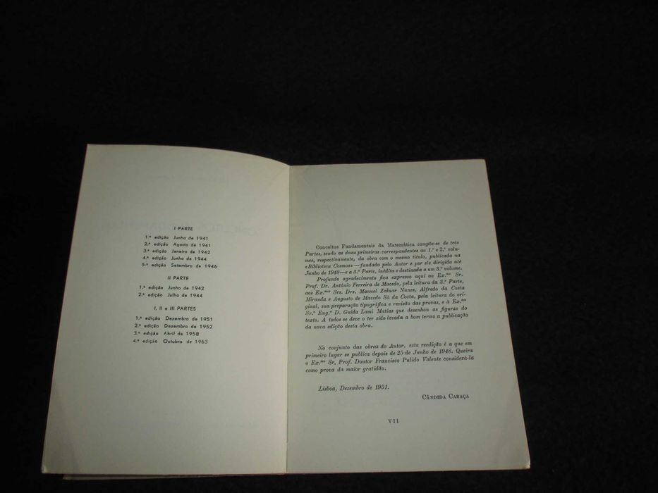 Livro Conceitos Fundamentais da Matemática Bento de Jesus Caraça 1963
