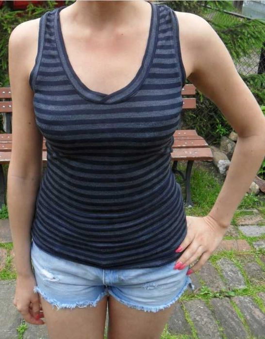 Top Bokserka XS szaro-granatowe paski