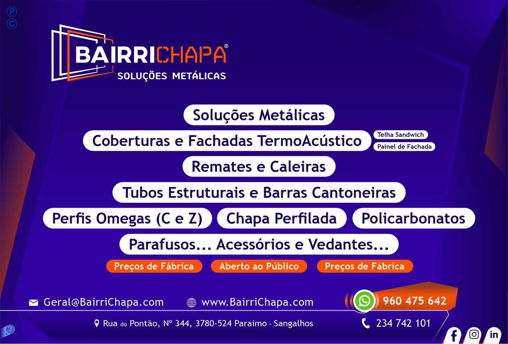 Rufos, Remates, Caleiras, Pingadeiras para Telhados e Coberturas