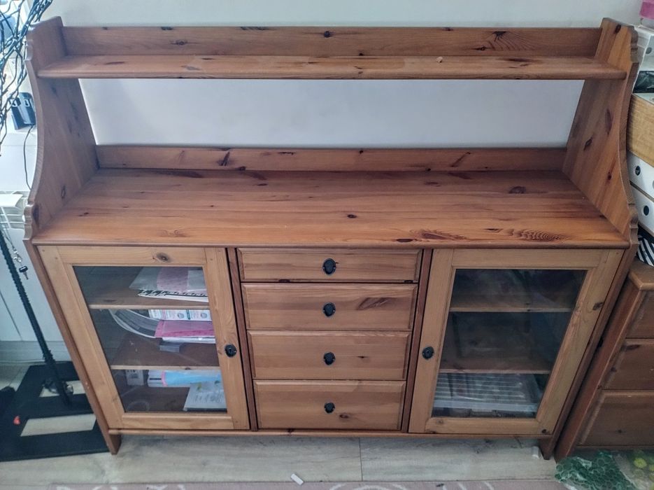 Rezerwacja Komoda leksvik Ikea witryna lite drewno bejca patyna sosnow