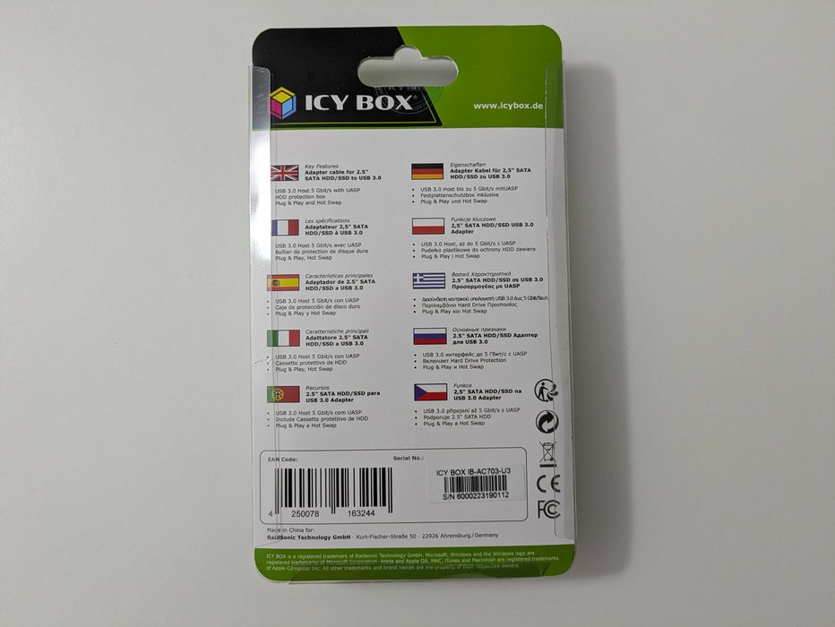 Adapter + Obudowa ICY BOX do dysku 2.5 SATA 3 (USB 3.0, transparentny)
