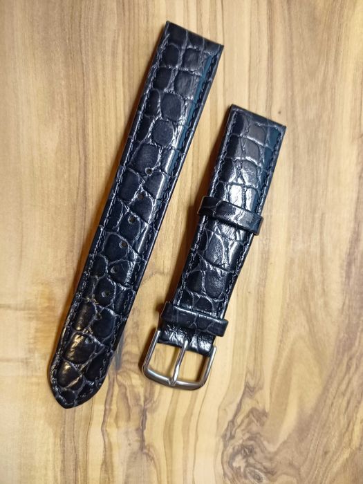 Pasek do zegarka Roamer 18mm skórzany gruby czarny srebrna klamerka