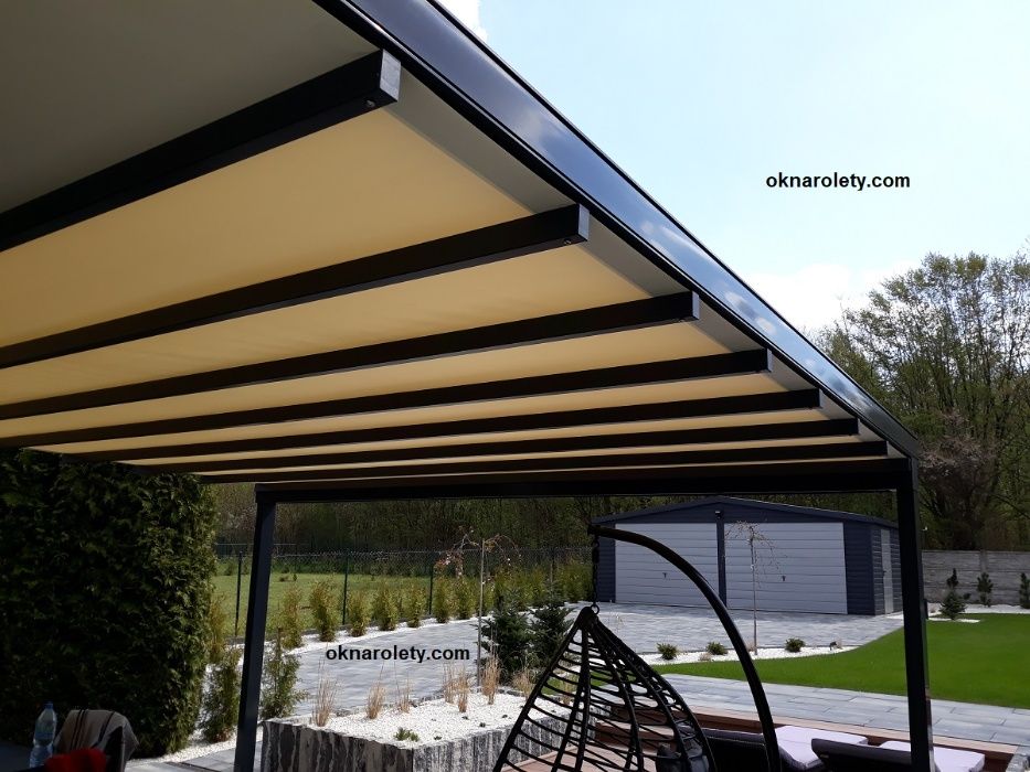 Pergola tarasowa 750x500 Aluminiowa konstrukcja 10 tkanin napęd Somfy
