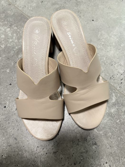 Klapki na obcasie klocek ekoskóra 36