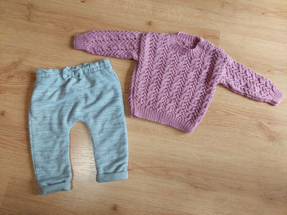 rozm. 74 zestaw sweterek handmade spodnie bluzka paka