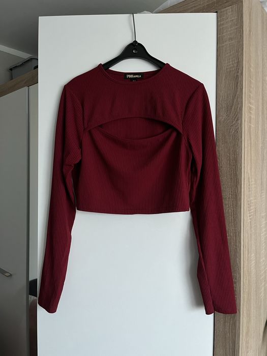 Pink vanilla prążkowana bluzka damska na długi rękaw