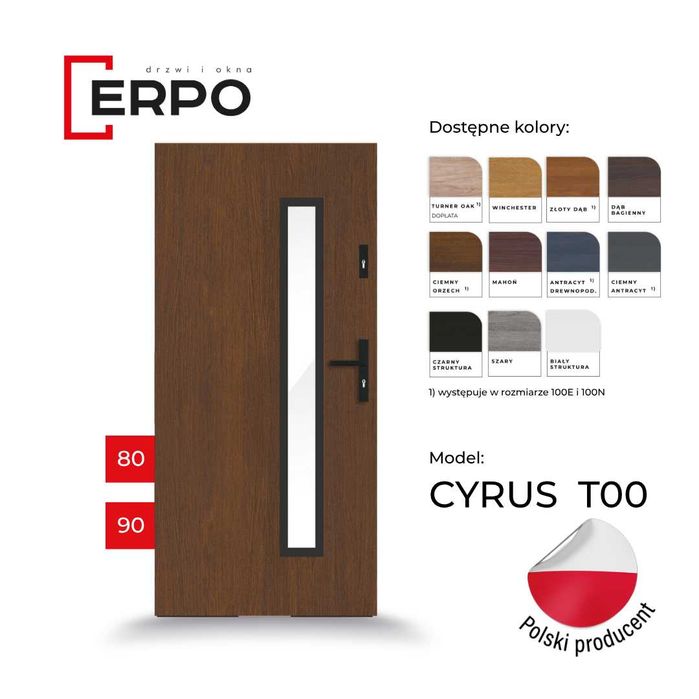 Drzwi zewnętrzne metalowe ciepłe gr.72mm winchester 80lub90 lewe, praw