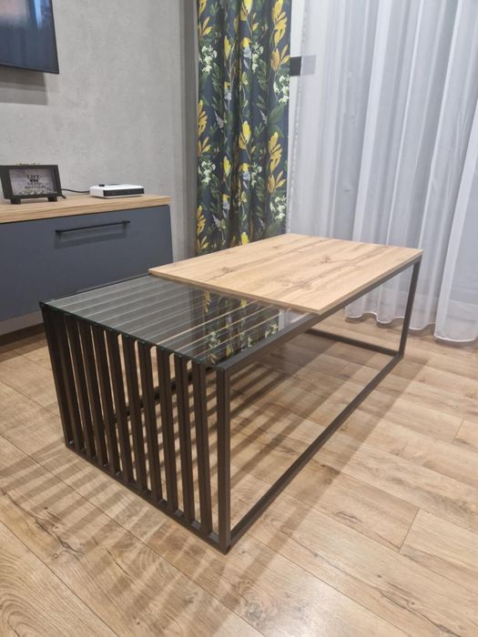 Stolik kawowy loft z szybą