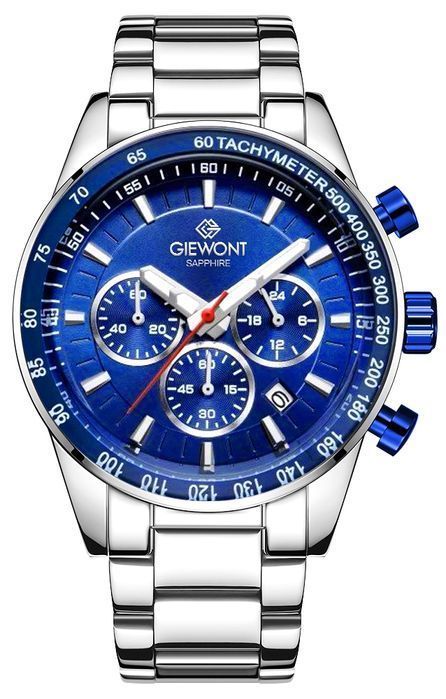 Zegarek Męski Giewont Chronograph Sapphire Srebrno Niebieski GW9140-B3