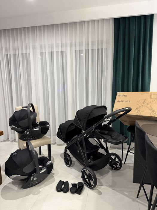 Cybex gazelle s zestaw czarna rama, 2x spacerowka, kosz, 2x fotelik samochowy Cybex icloud t, adaptery