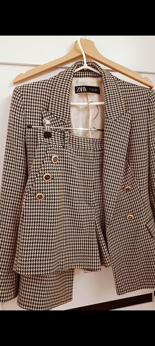 Zara garnitur w stylu old money w pepitkę komplet marynarka + szorty spodenki