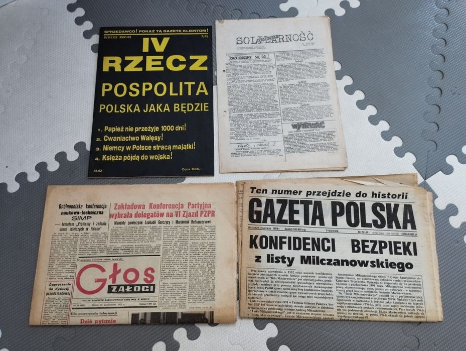 Gazety i biuletyny PRL, Solidarność, PZPR, lista konfidentów Milczanowskiego, Macierewicz, Wałęsa, Michnik, Olszewski, Gazeta Polska, 1971–1994