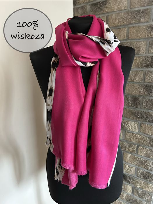 Nowy różowy szal z wiskozy panterka duży wiosenny szal
