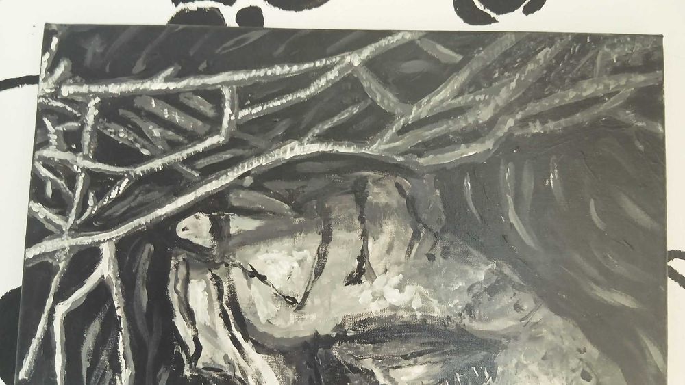 Obraz Jezus w cierpieniu” – ręcznie malowany 50x70 płótno akryl