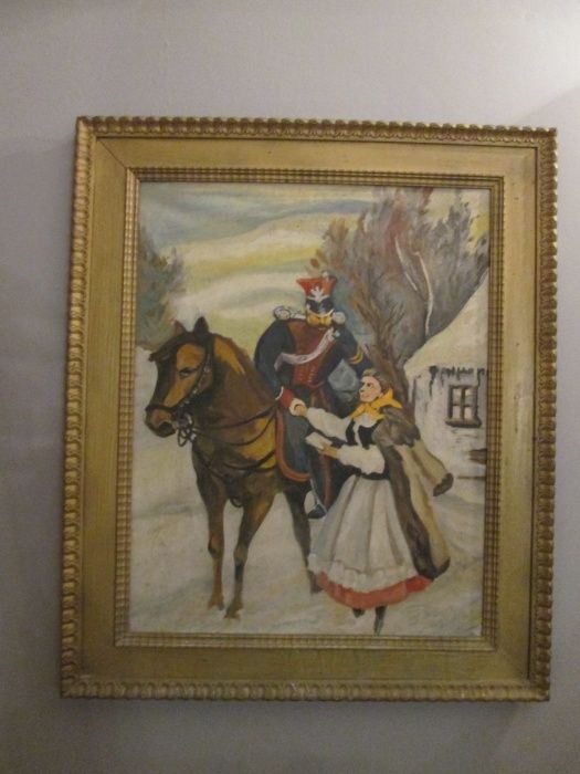 Obraz olejny na płótnie. Ułan i dziewczyna.