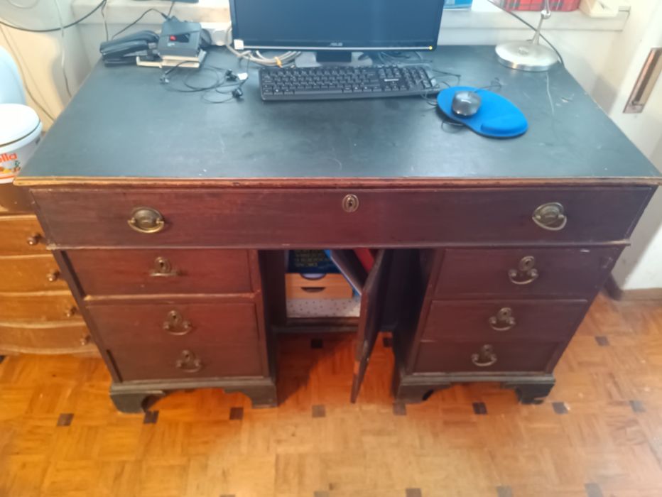 Wood and Fine Leather Secretary Desk with Secret Compartments