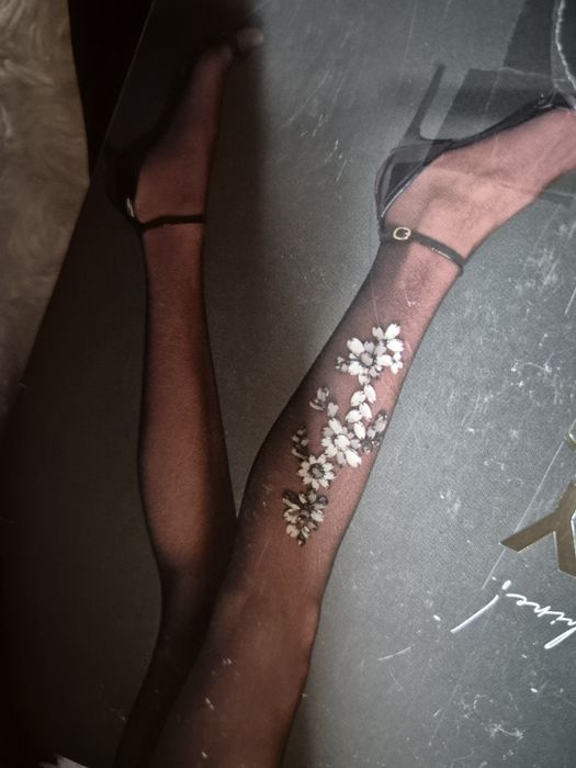 Rajstopy Calzedonia S tiulowe kryształki czarne party legs