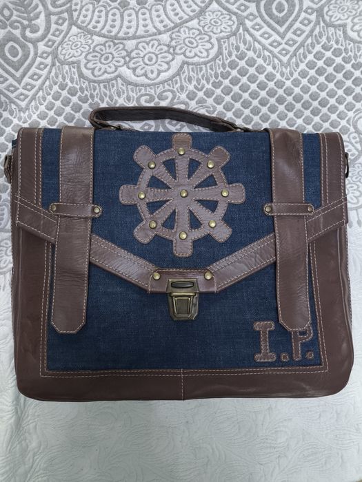 Вінтажна сумка-портфель натуральна шкіра джінс