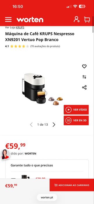 Máquina de Café KRUPS Nespresso XN9201 Vertuo Pop