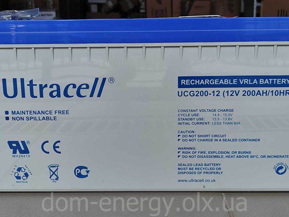 Аккумулятор гелевый ULTRACELL 200Ah Ач 12V GEL ИБП бесперебойника ДБЖ