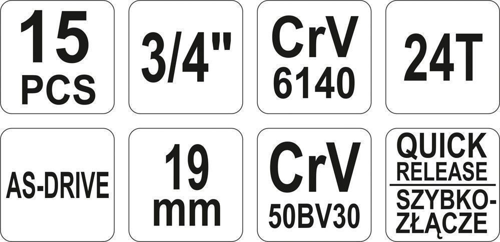 Zestaw Narzędziowy 3/4' 15Cz.