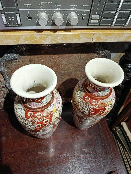 Jarras cerâmica satsuma Japão séc XIX 33 cm Assinados