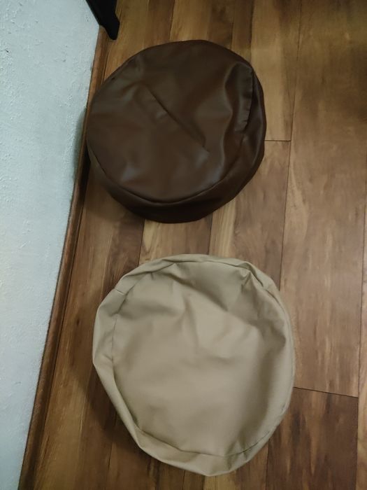 Pufa Ze Skaju w Kolorze Brąz / Beż 2 Sztuki